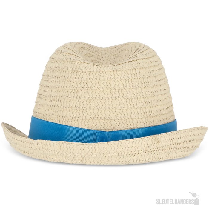Strohoed met gekleurde band blauw