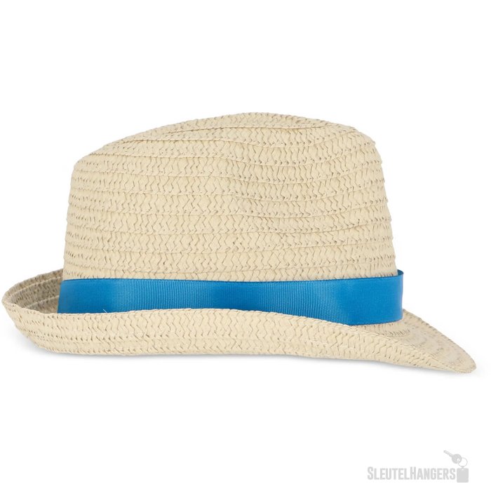 Strohoed met gekleurde band blauw