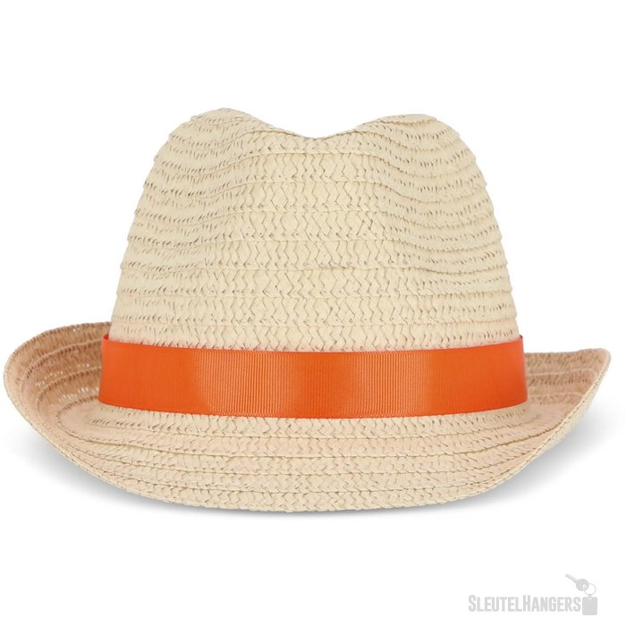 Strohoed met gekleurde band oranje