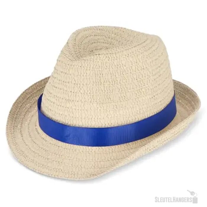 Strohoed met gekleurde band donkerblauw