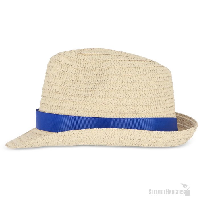 Strohoed met gekleurde band donkerblauw