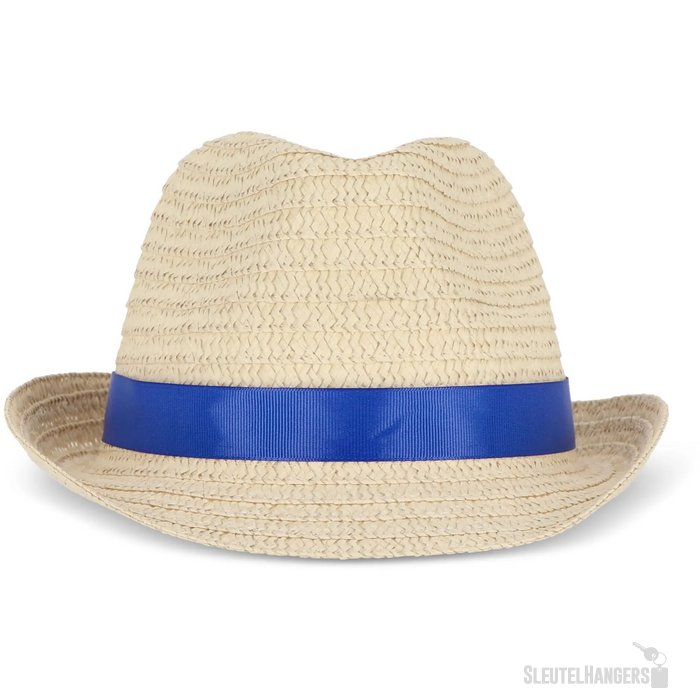 Strohoed met gekleurde band donkerblauw