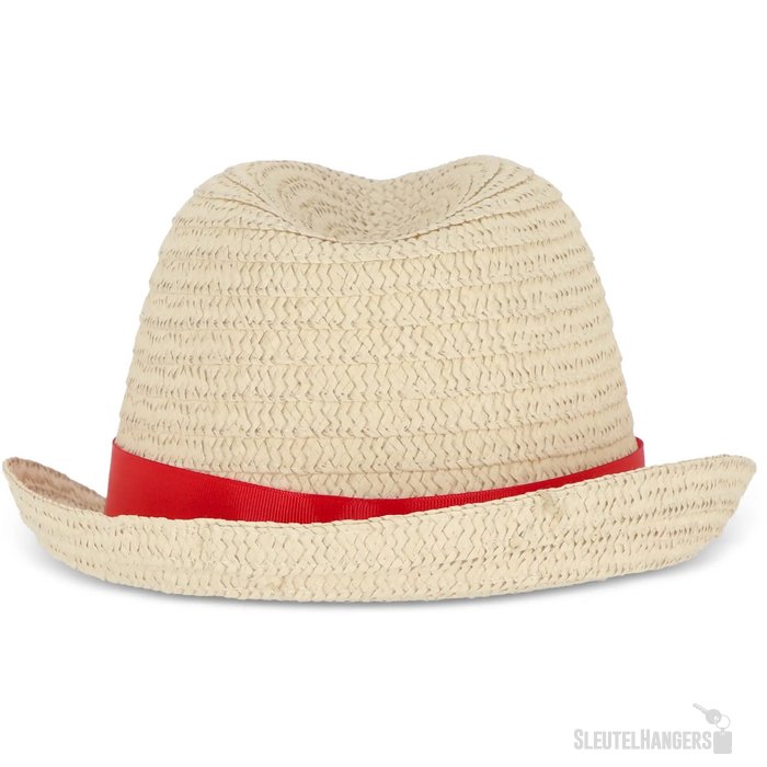 Strohoed met gekleurde band rood