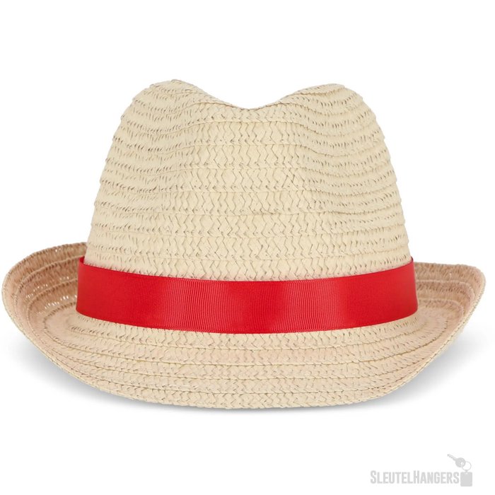 Strohoed met gekleurde band rood