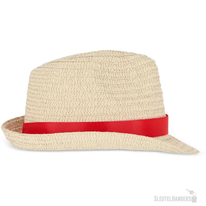 Strohoed met gekleurde band rood