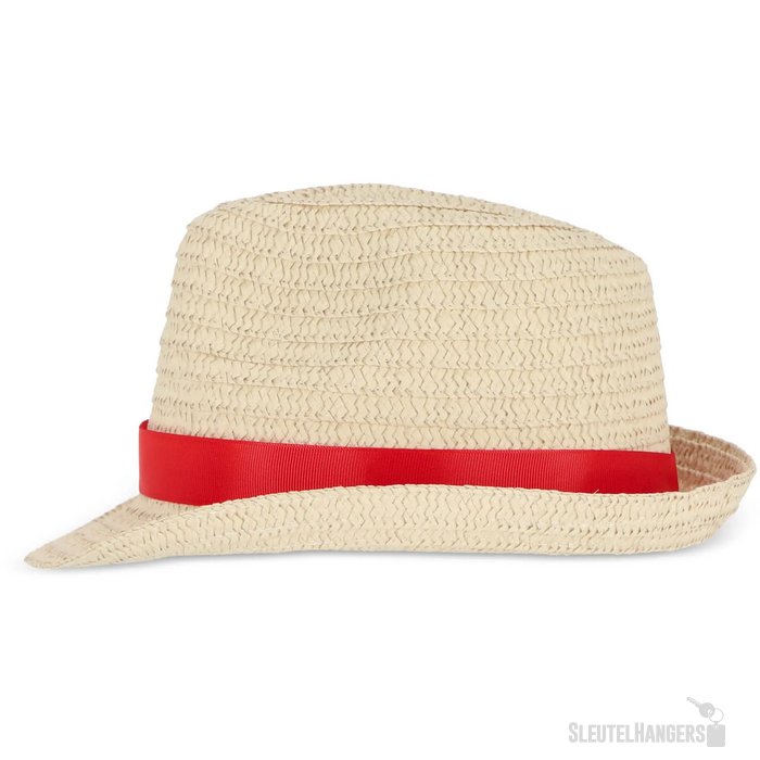 Strohoed met gekleurde band rood