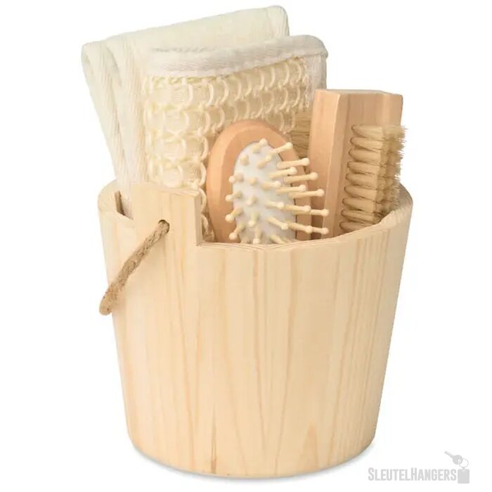 Badcadeauset in houten emmer Selfcare hout