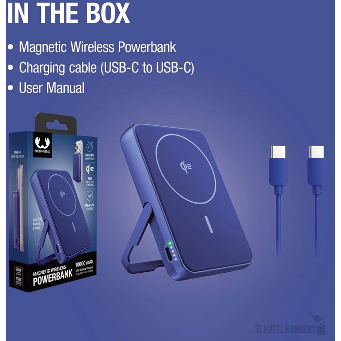 Fresh 'n Rebel Draadloze Powerbank 10000mAh Geschikt voor MagSafe blauw