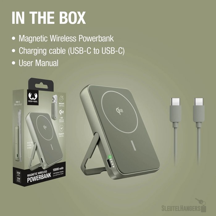 Fresh 'n Rebel Draadloze Powerbank 10000mAh Geschikt voor MagSafe dried green
