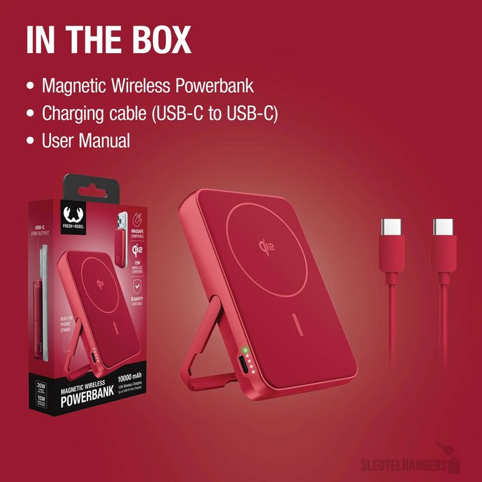 Fresh 'n Rebel Draadloze Powerbank 10000mAh Geschikt voor MagSafe rood