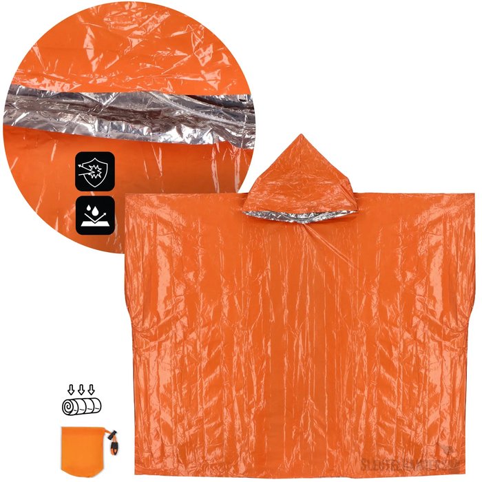 Outdoor Survival 2-in-1 thermische poncho oranje
