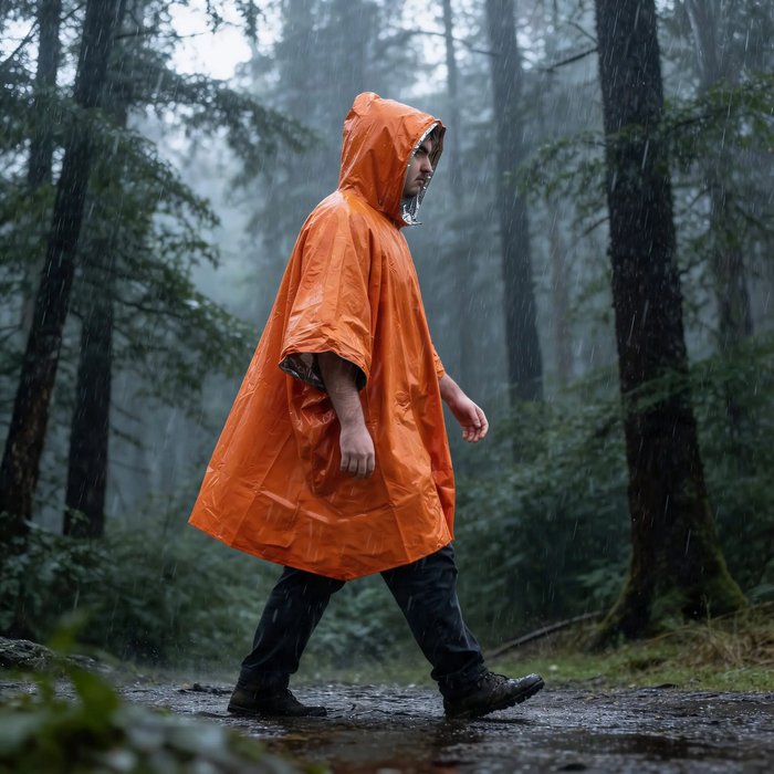 Outdoor Survival 2-in-1 thermische poncho oranje