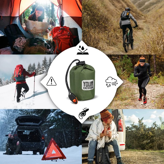 Outdoor Survival 2-in-1 thermische poncho dried green