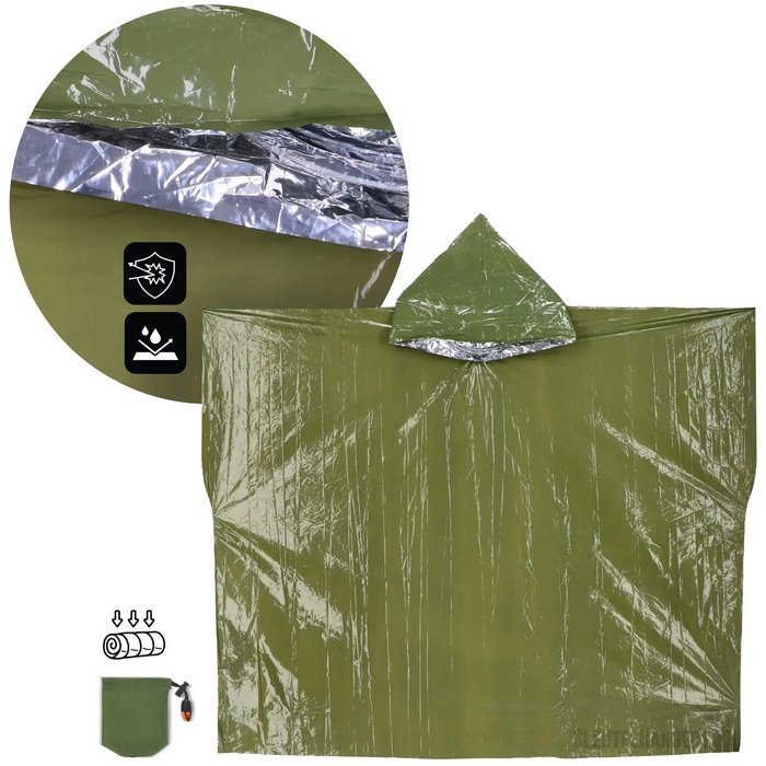 Outdoor Survival 2-in-1 thermische poncho dried green