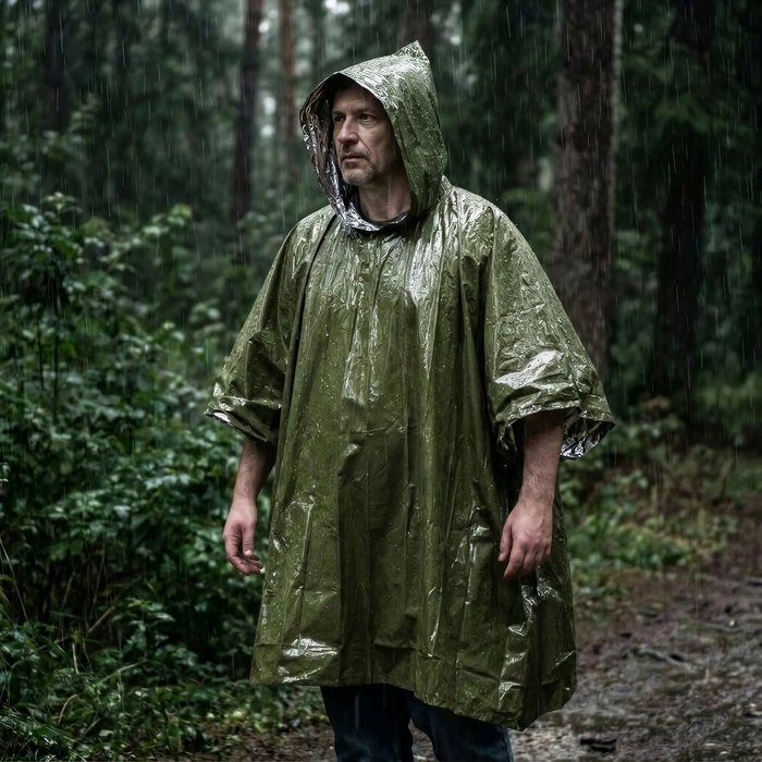 Outdoor Survival 2-in-1 thermische poncho dried green