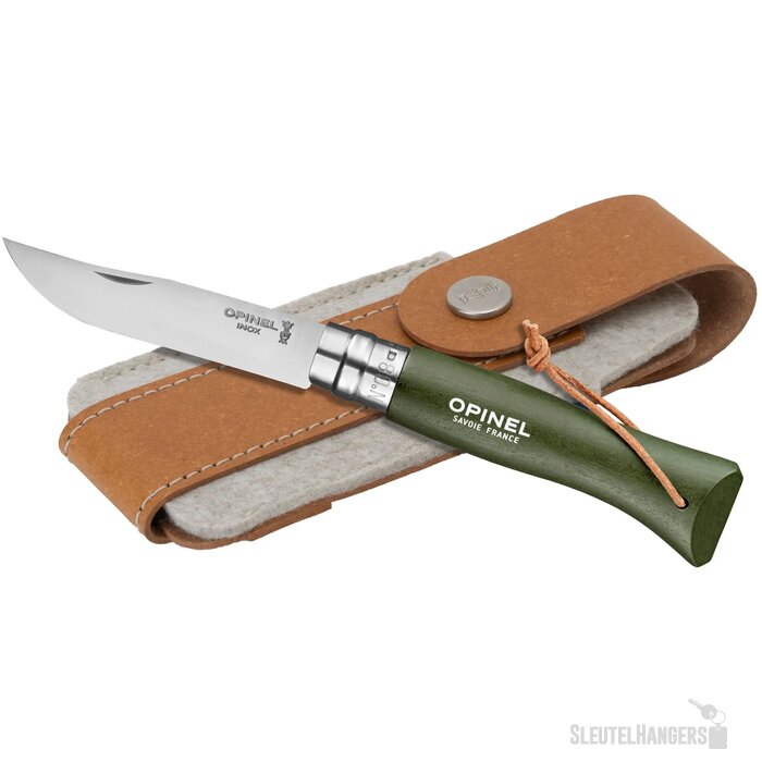 Opinel Colorama No 08 Zakmes In Een Riemetui Groen